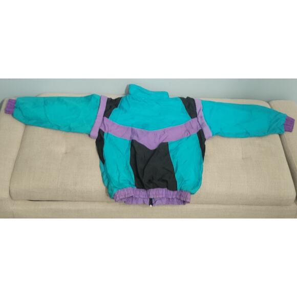 Vintage Jordache Kids Jacket 90s Teal Purple Windbreaker Convertible Vest Sz 10 - Picture 3 of 6